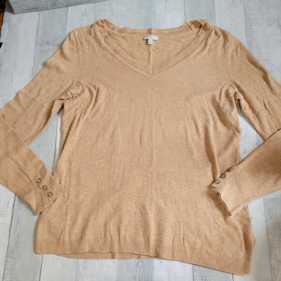 J.Crew Womens Button Cuff Camel V-Neck Knit Sweater S Cotton/Rayon/Nylon - Picture 2 of 8